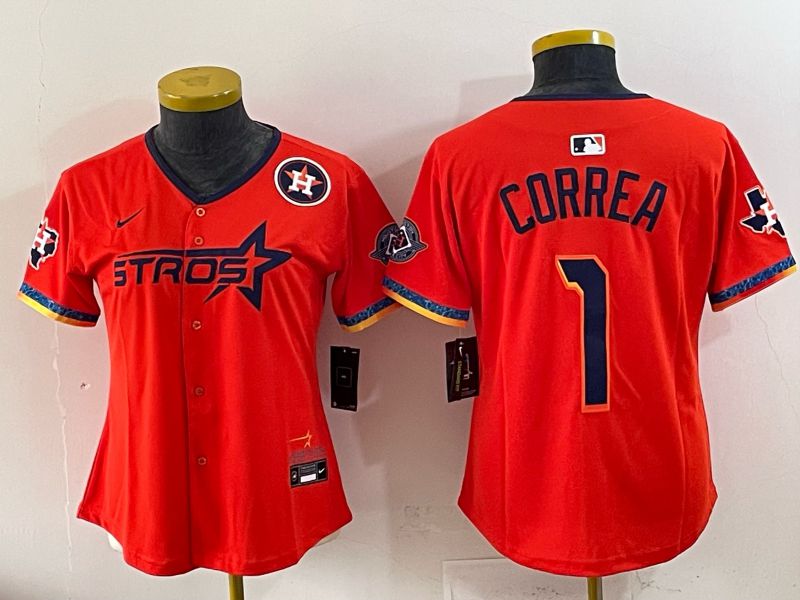 Youth 2025 Houston Astros #1 Correa Orange Four generations Joint Name Nike MLB Jersey style 03->youth mlb jersey->Youth Jersey